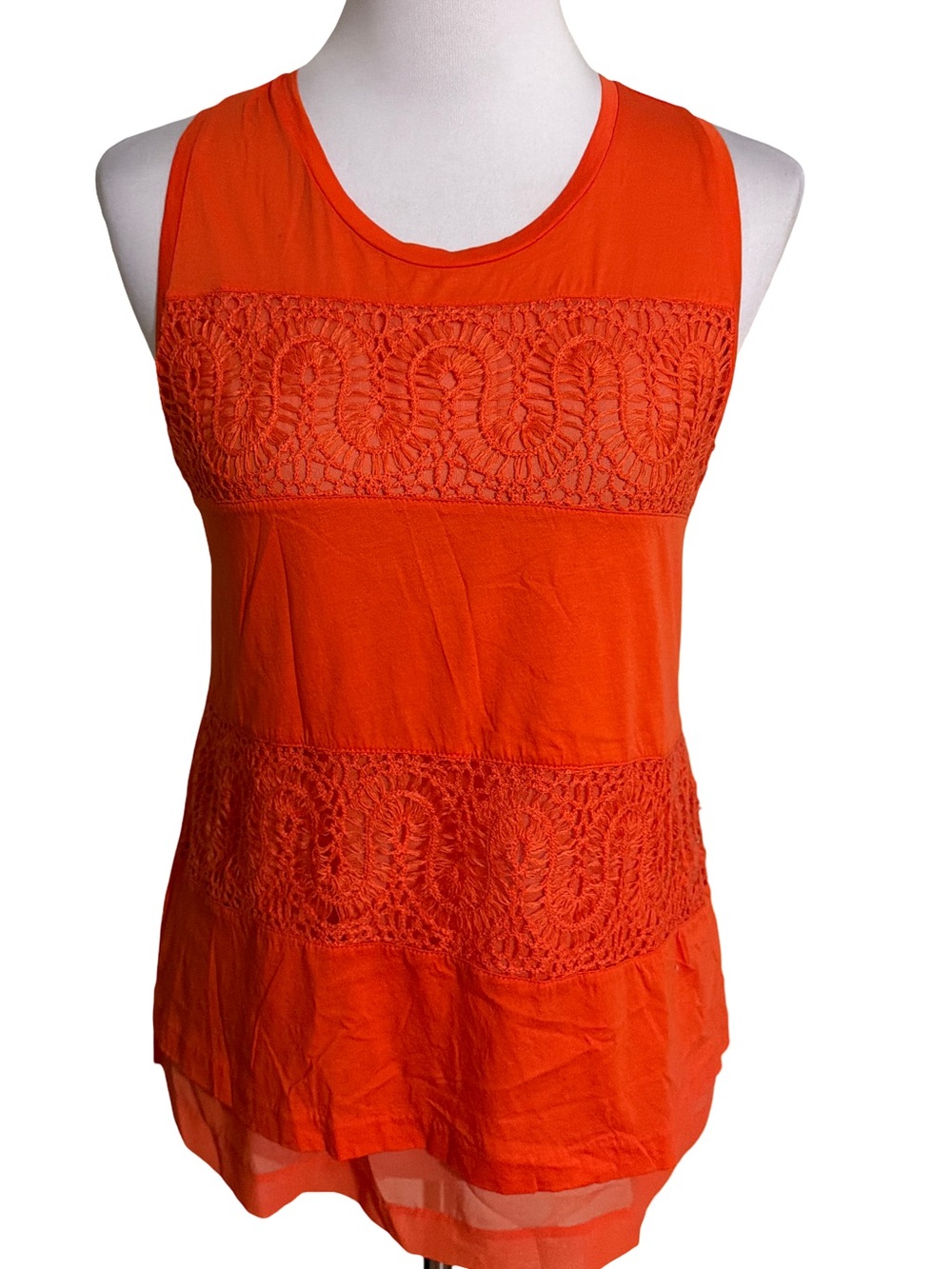 J. Crew Orange Crochet Inset Tank
